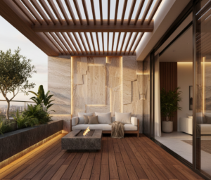 Transformă terasa într-o operă de artă cu lemn termotratat și piatră naturală. Idei moderne de amenajare pentru confort și estetică premium.