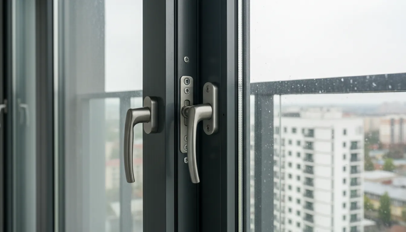 Sistem glisant pentru balcon cu încuietori și profile metalice robuste